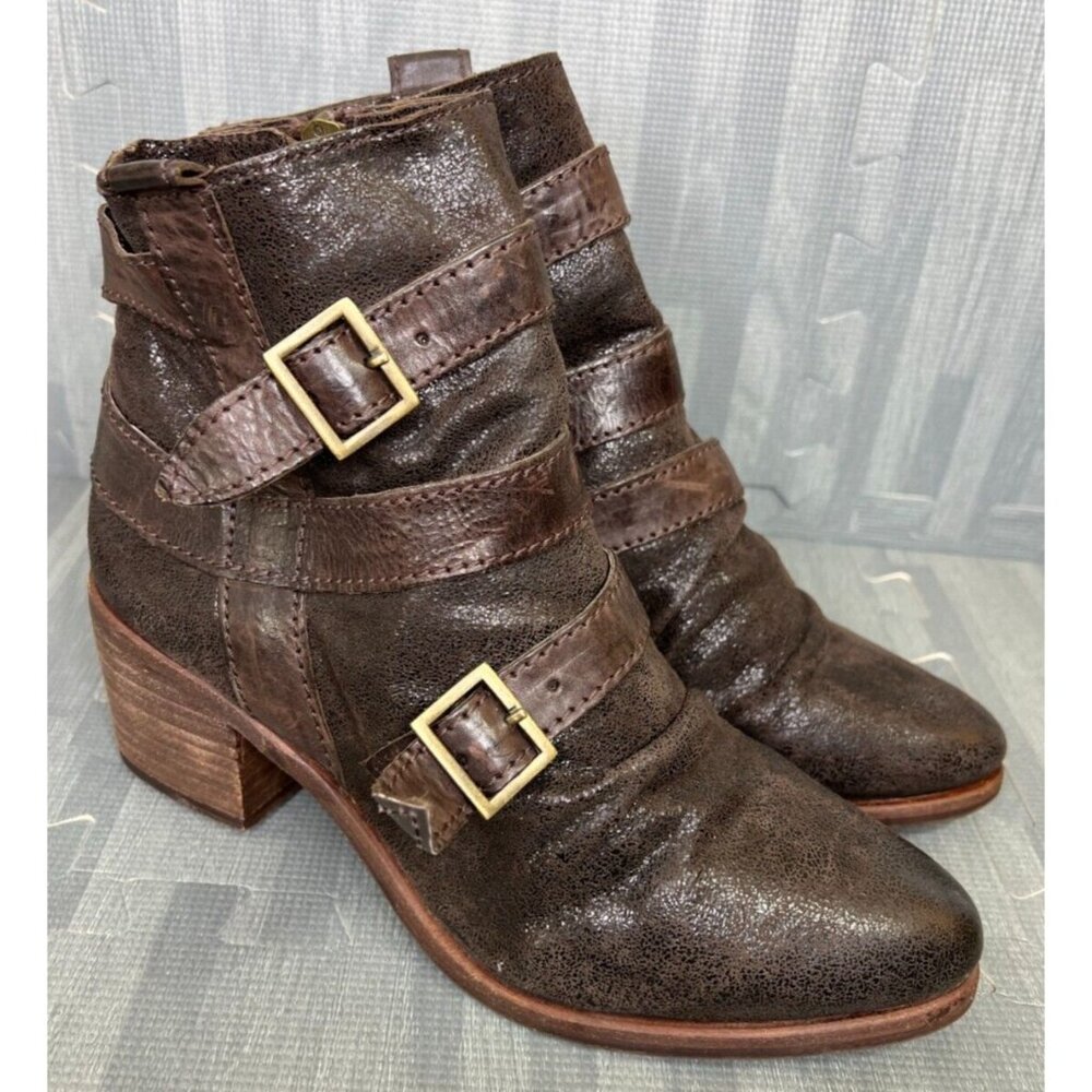 Kelsi Dagger Brooklyn Grand Ankle Bootie Women's Size 9.5 Brown Buckle Strap
